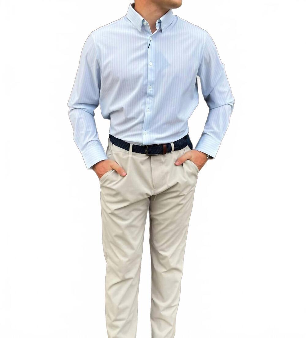 NEW MIZZEN + MAIN leeward long sleeve dress shirt in sky herringbone